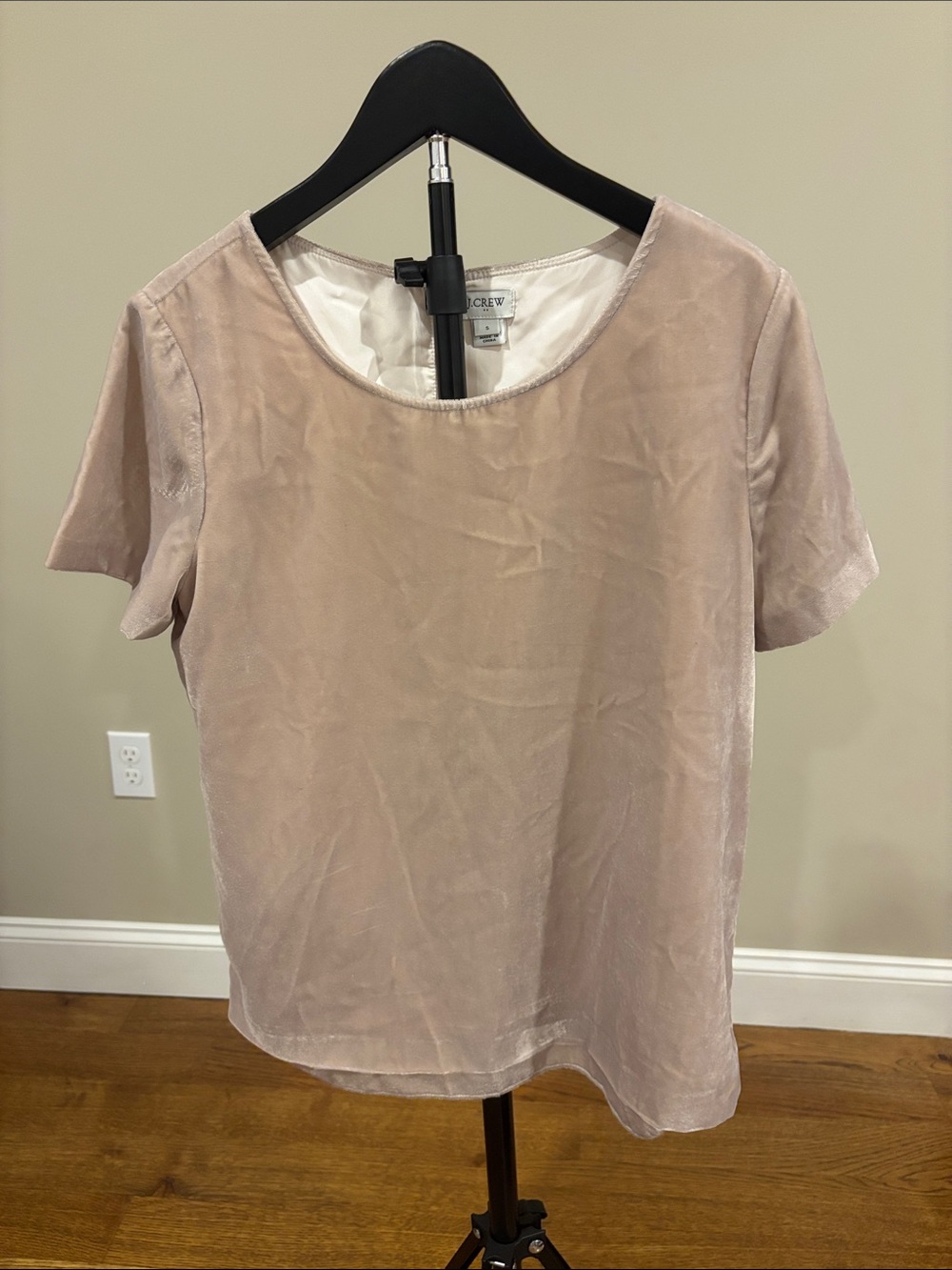 J. Crew Factory Short-Sleeve velvet blouse in blush